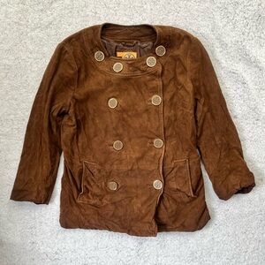 Tory Burch Brown Double-Breasted Suede Blazer Jacket